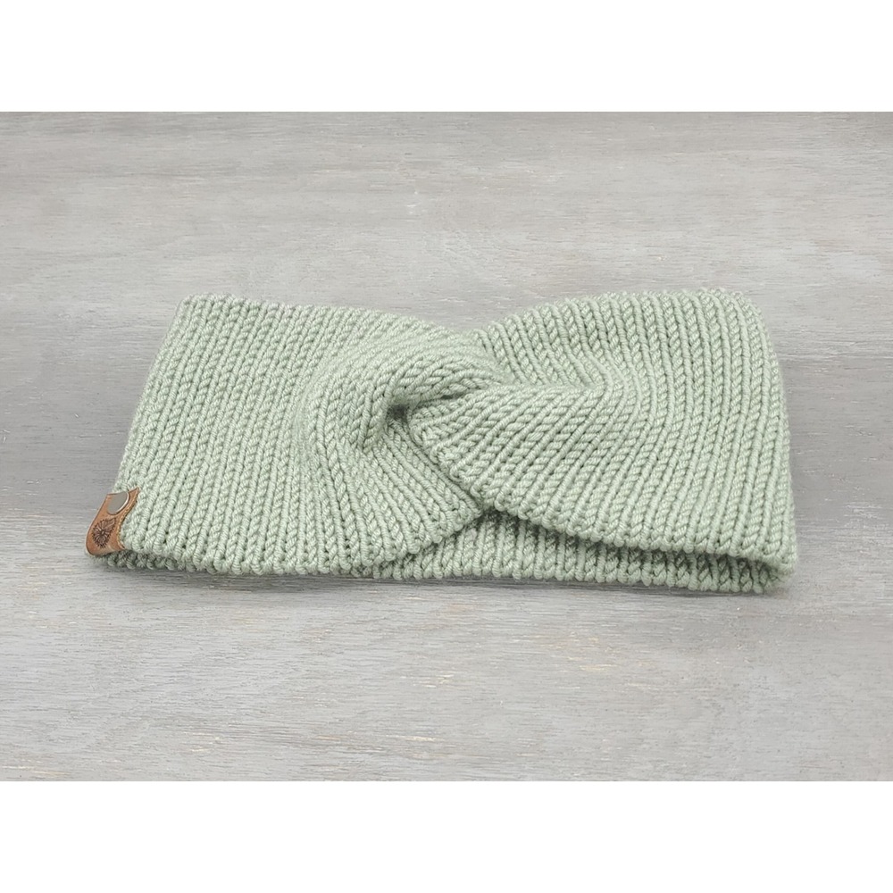 Handmade Knit Twisted Headband | Green Winter Ear Warmer | Cozy Knit Hairband - Picture 6 of 8